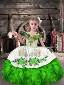 Simple Green Lace Up Little Girl Pageant Dress Beading and Embroidery and Ruffles Sleeveless Floor Length