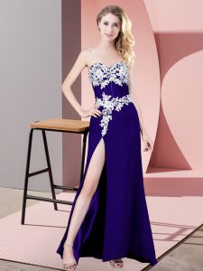  Purple Column/Sheath Lace and Appliques Prom Gown Lace Up Chiffon Sleeveless Floor Length