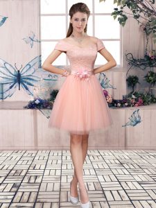  Pink Short Sleeves Tulle Lace Up for Prom and Party