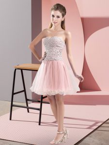 Deluxe Pink Sleeveless Tulle Zipper Prom Party Dress for Prom and Party