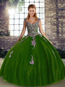 Chic Olive Green Sleeveless Tulle Lace Up Sweet 16 Dress for Military Ball and Sweet 16 and Quinceanera