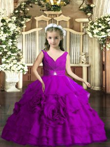 Perfect V-neck Sleeveless Organza Little Girls Pageant Dress Wholesale Beading and Ruching Backless