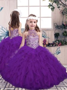  Floor Length Ball Gowns Sleeveless Purple Kids Formal Wear Lace Up