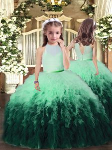  Floor Length Multi-color Little Girls Pageant Dress Wholesale High-neck Sleeveless Backless