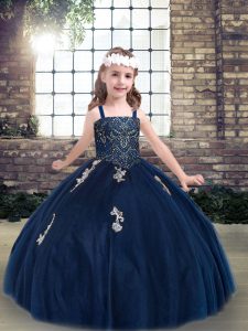 High Quality Straps Sleeveless Tulle Kids Pageant Dress Appliques Lace Up