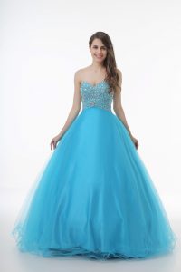  Sleeveless Tulle Floor Length Lace Up Quinceanera Dress in Baby Blue with Beading