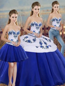 Best Selling Tulle Sleeveless Floor Length Quince Ball Gowns and Embroidery and Bowknot