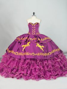  Sweetheart Sleeveless Brush Train Lace Up Quinceanera Dresses Purple Satin and Organza