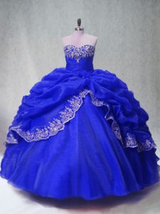 New Arrival Beading and Appliques and Pick Ups Quince Ball Gowns Royal Blue Lace Up Sleeveless Floor Length