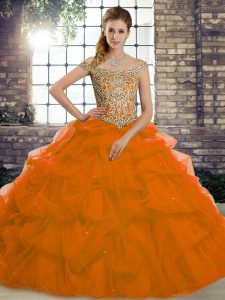 Colorful Tulle Sleeveless Quinceanera Gowns Brush Train and Beading and Pick Ups