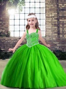 Tulle Straps Sleeveless Lace Up Beading Little Girl Pageant Dress in 