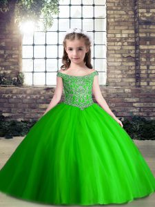 New Arrival Sleeveless Floor Length Beading Lace Up Kids Formal Wear
