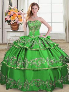 Perfect Green Sleeveless Floor Length Ruffled Layers Lace Up Quinceanera Gown