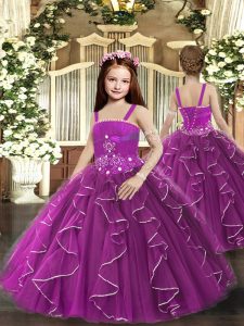 Enchanting Tulle Straps Sleeveless Lace Up Ruffles Kids Pageant Dress in Purple