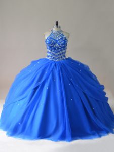 New Style Halter Top Sleeveless Lace Up 15th Birthday Dress Royal Blue Tulle