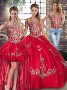  Sleeveless Beading and Embroidery Lace Up Vestidos de Quinceanera