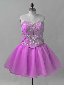 Wonderful Organza Sweetheart Sleeveless Lace Up Beading Dress for Prom in Lilac