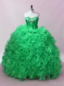 Customized Ball Gowns Quinceanera Gowns Green Sweetheart Fabric With Rolling Flowers Sleeveless Floor Length Lace Up