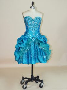 Attractive Teal Ball Gowns Taffeta Sweetheart Sleeveless Beading and Pick Ups Mini Length Lace Up Prom Dresses