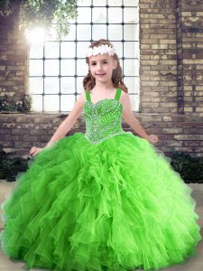  Straps Sleeveless Lace Up Pageant Gowns For Girls Tulle