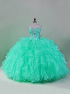 Lovely Turquoise Sleeveless Organza Lace Up Sweet 16 Quinceanera Dress for Sweet 16 and Quinceanera