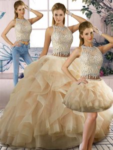  Champagne Sleeveless Beading and Ruffles Floor Length Quinceanera Gown