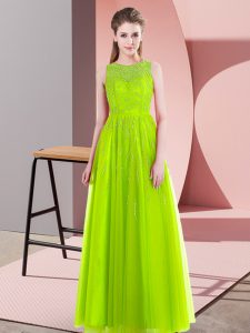 Romantic Tulle Sleeveless Floor Length Dress for Prom and Beading