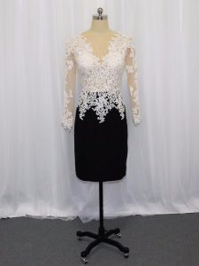 Hot Sale White And Black Satin Zipper Dress for Prom Long Sleeves Mini Length Lace