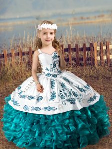 Most Popular Teal Sleeveless Organza Lace Up Kids Formal Wear for Wedding Party