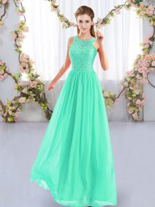 Attractive Lace Quinceanera Dama Dress Apple Green Zipper Sleeveless Floor Length