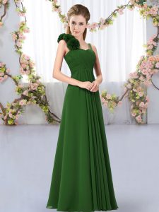  Dark Green Lace Up Straps Hand Made Flower Dama Dress for Quinceanera Chiffon Sleeveless