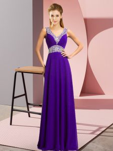 Hot Selling Floor Length Lace Up Prom Gown Purple for Prom and Party with Beading
