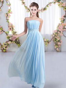 Gorgeous Sleeveless Beading Lace Up Quinceanera Dama Dress with Baby Blue Sweep Train