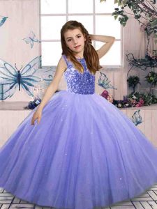 Enchanting Lavender Scoop Lace Up Beading Girls Pageant Dresses Sleeveless