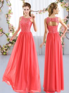  Coral Red Zipper Dama Dress for Quinceanera Lace Sleeveless Floor Length