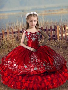 Stunning Satin and Organza Sleeveless Floor Length Little Girls Pageant Dress and Embroidery and Ruffled Layers
