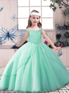 Sweet Floor Length Lace Up Little Girls Pageant Dress Wholesale Green for Party and Sweet 16 and Wedding Party with Beading