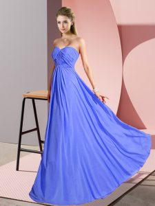 Low Price Floor Length Lace Up Blue for Prom and Party with Ruching