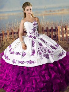  Sweetheart Sleeveless Lace Up 15 Quinceanera Dress White And Purple