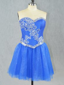 Flare Blue Tulle Lace Up Prom Gown Sleeveless Mini Length Beading
