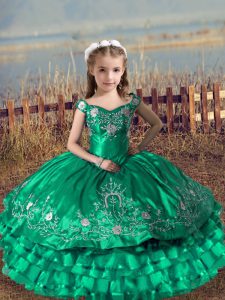  Off The Shoulder Sleeveless Lace Up Little Girls Pageant Dress Wholesale Turquoise Satin and Organza
