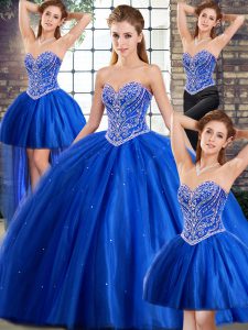 Chic Ball Gowns Sleeveless Blue Vestidos de Quinceanera Brush Train Lace Up