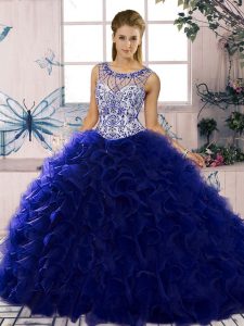 Amazing Floor Length Purple Quinceanera Gown Scoop Sleeveless Lace Up