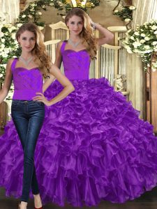 Top Selling Purple Quinceanera Dress Military Ball and Sweet 16 and Quinceanera with Ruffles Halter Top Sleeveless Lace Up