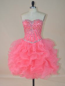 Discount Beading and Ruffles Prom Party Dress Watermelon Red Zipper Sleeveless Mini Length