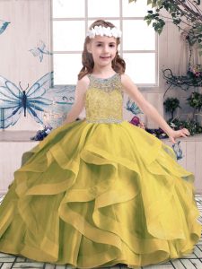 Discount Sleeveless Beading and Ruffles Lace Up Little Girls Pageant Dress