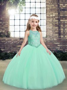 Excellent Scoop Sleeveless Tulle Kids Pageant Dress Beading Lace Up