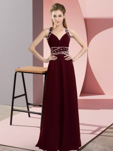 Designer Beading Prom Party Dress Burgundy Backless Sleeveless Floor Length
