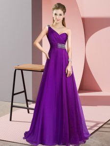 Chic Purple One Shoulder Neckline Beading Prom Dresses Sleeveless Criss Cross
