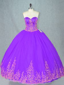Stunning Purple Sleeveless Floor Length Beading Lace Up Sweet 16 Quinceanera Dress